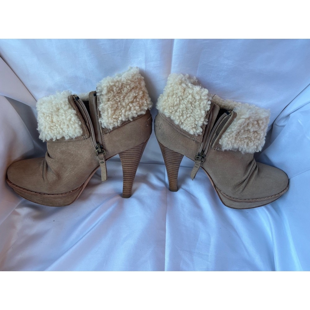 UGG Boots Women's Georgette Ankle Platform Tan w Cozy Cream Fur Cuff Sz 7 - Picture 10 of 10